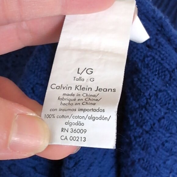Vintage Y2K Calvin Klein Jeans Open Knit Sweater Vneck Blue Flare A-Line Top - Picture 11 of 12